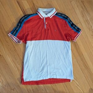 Tommy Hilfiger Red and White Men's Polo Shirt